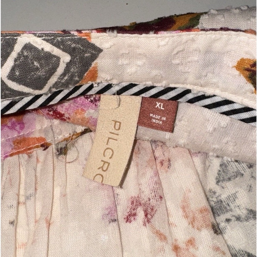 Pilcro Anthropologie Floral Surf Top Blouse Swiss Dot Henley Boho Pink Cream XL - Picture 12 of 12